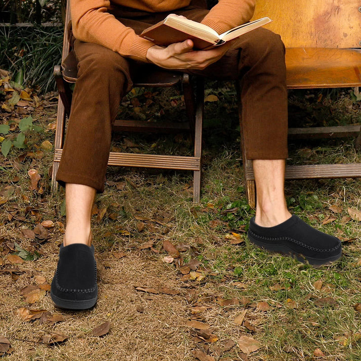 🎁Winter Sale 50% Off🎄Men's Non-Slip Warm Plush Wide Toes Slip-On Slippers