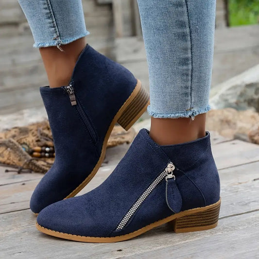 LAST DAY 50% OFF❤️ Women’s Comfort Walking Ankle Boots – Low Heel, Zipper Closure, Orthopedic Arch Support