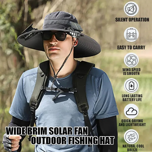 2025 New Wide Brim Solar Fan Outdoor Fishing Hat-Solar & USB Charging