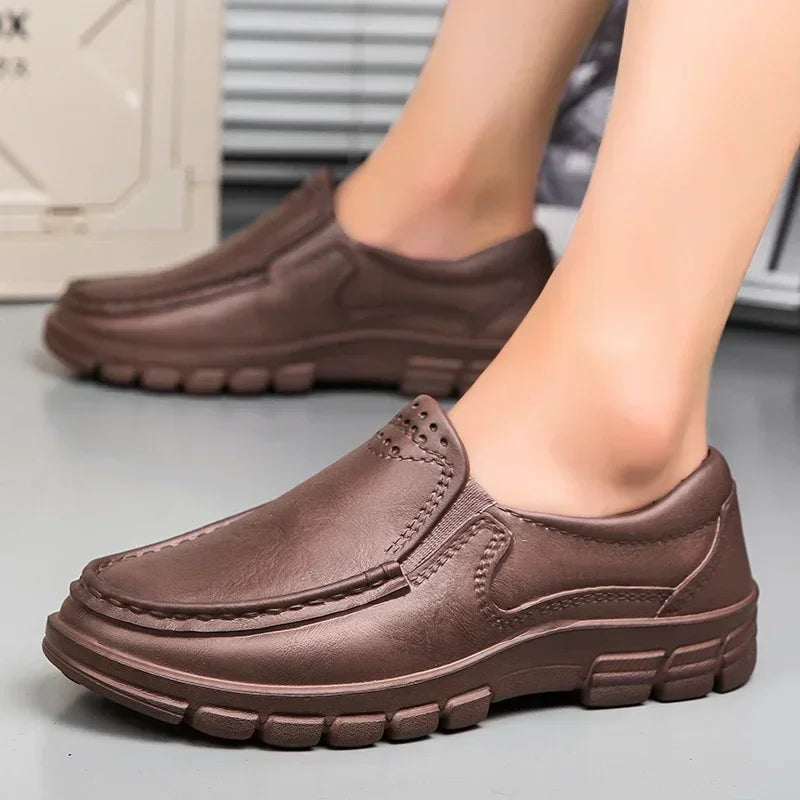Men’s Black EVA Slip-on Work Shoes - Comfortable Chef Shoes for Driving and Office Use, All-Season Casual Footwear